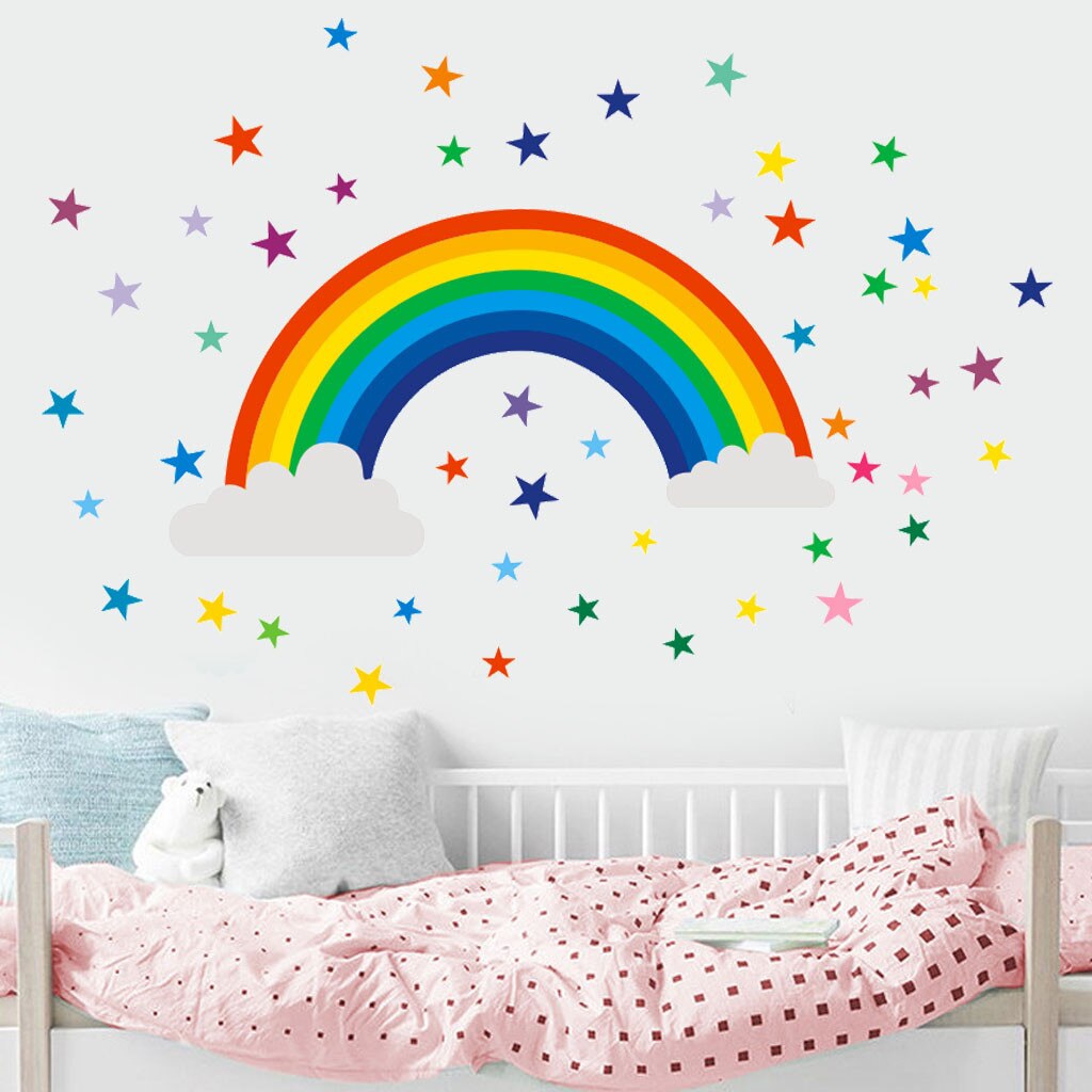 Hjem indretning regnbue tegn klistermærke mærkat soveværelse vinyl kunst vægmaleri temmelig skinnende stjerner på regnbue sky værelse væg klistermærker mærkat