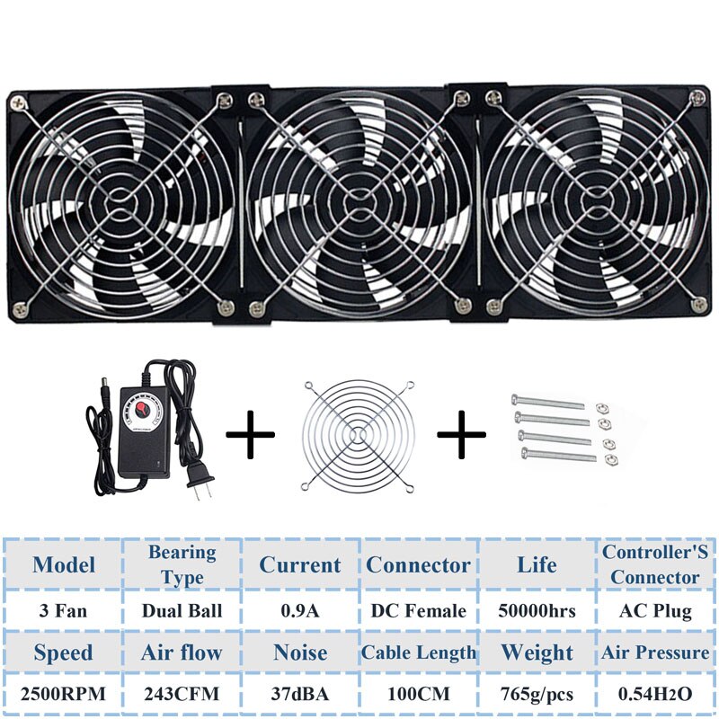Gdstime 120Mm Dc 12V 220V Fan Mijnbouw Computer Chassis Workstation Radiator 12Cm 120Mm X 25mm High Speed Router Server Koelventilator: 3 Fans Ball 2500RPM