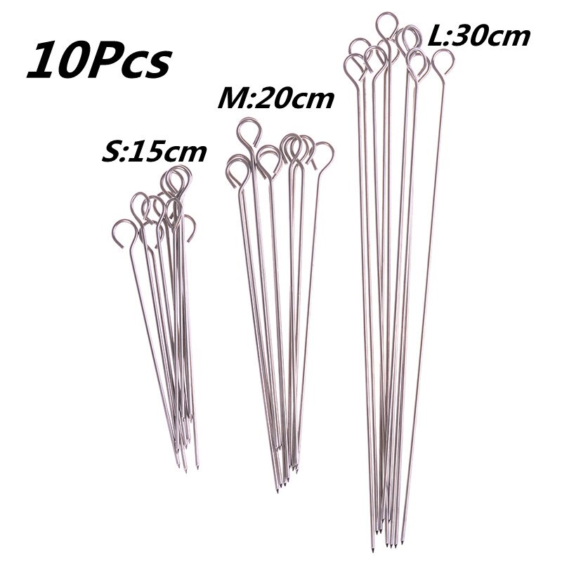 10pcs Outdoor Camping Picnic Meat Goose Round Roast Skewers Stick Stainless Steel BBQ Needle Barbeque Skewers Kitchen Utensils