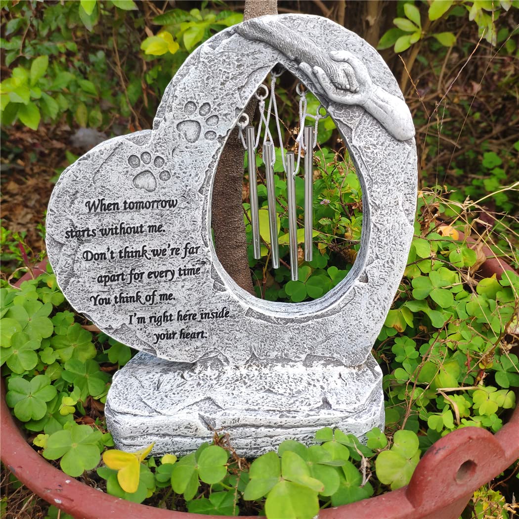 Piedra conmemorativa en forma de corazón para mascotas, marcador de tumba para perro o gato, piedra de jardín para Patio trasero al aire libre, Patio o césped, para la pérdida de perros: 8 x7.5 x3.5 inch