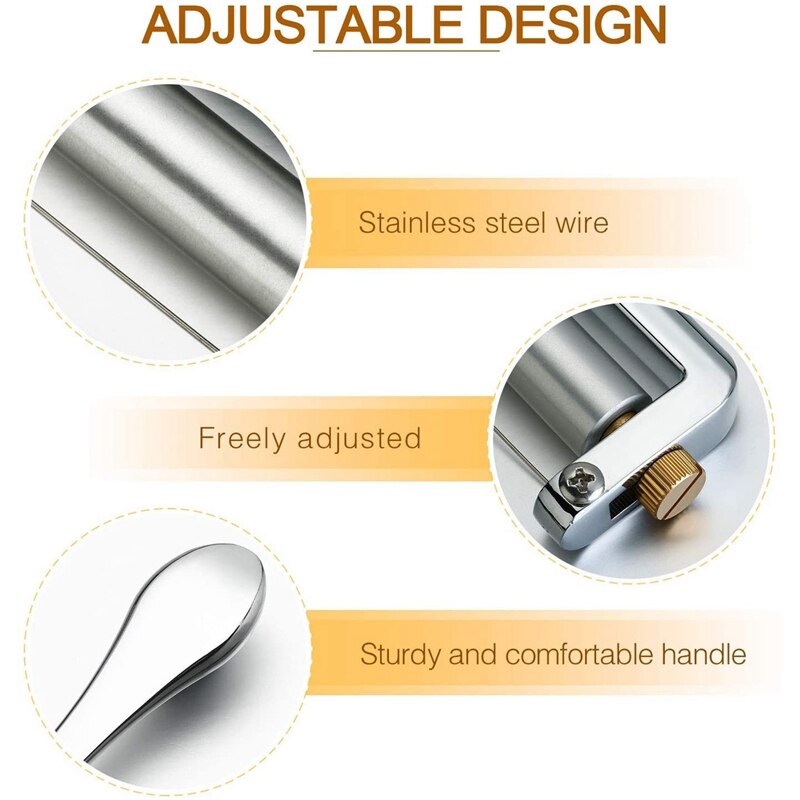 2Pcs Cheese Cutter, Adjustable Thickness Wire Cheese Slicer for Soft, Hard Cheeses Kitchen Cooking Tool