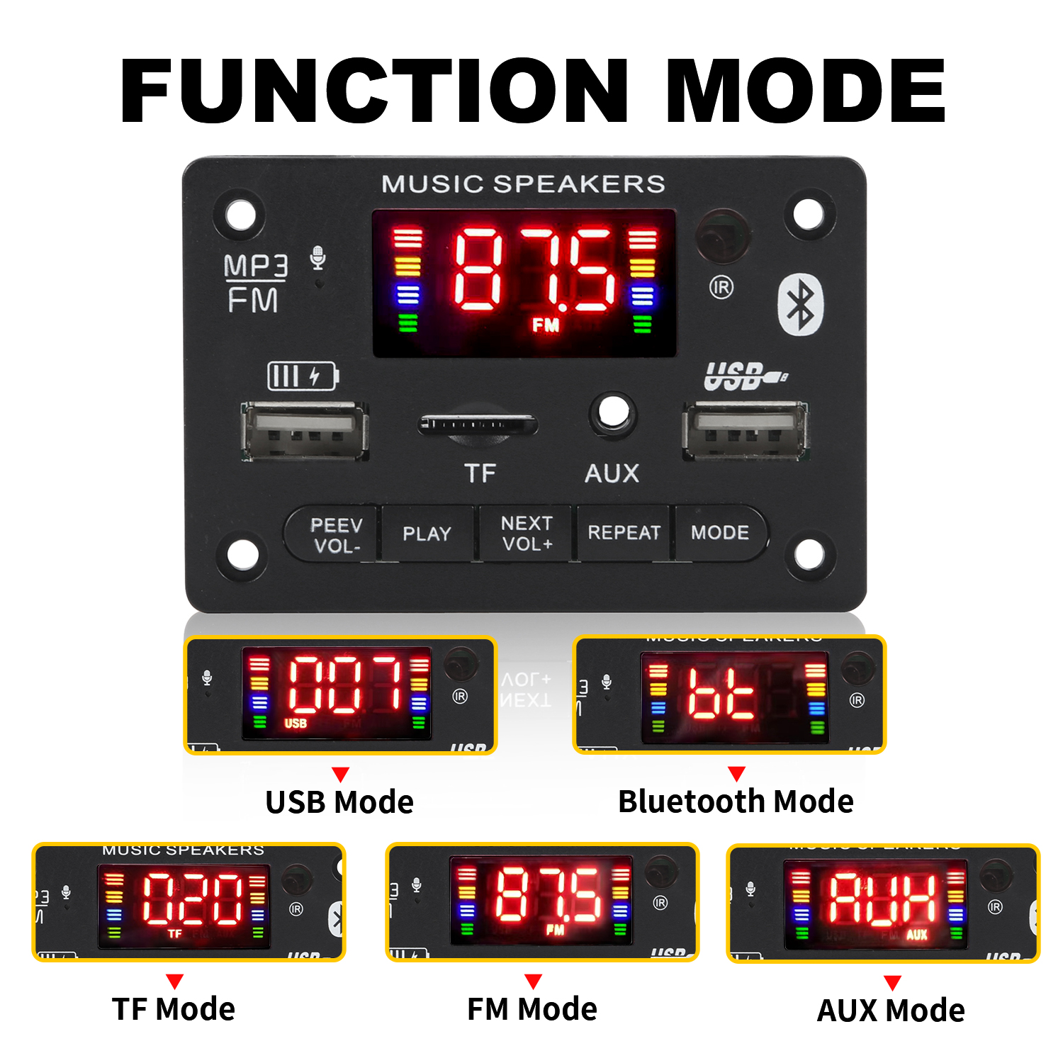 Bluetooth 5,0 MP3 Decoder Board 2*40W 80W Verstärker Audio Player 12V DIY MP3 Player auto FM Radio Modul TF USB Mic Rekord Anruf