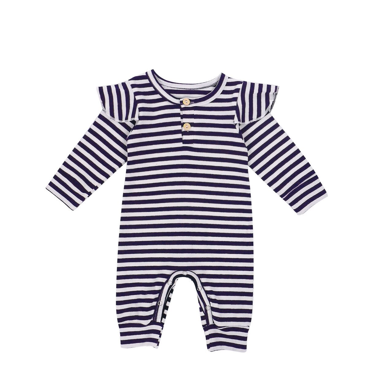 Baby jongens gestreepte outfits lente ruches mouw een stuk jumpsuit herfstkleding: C / 6m
