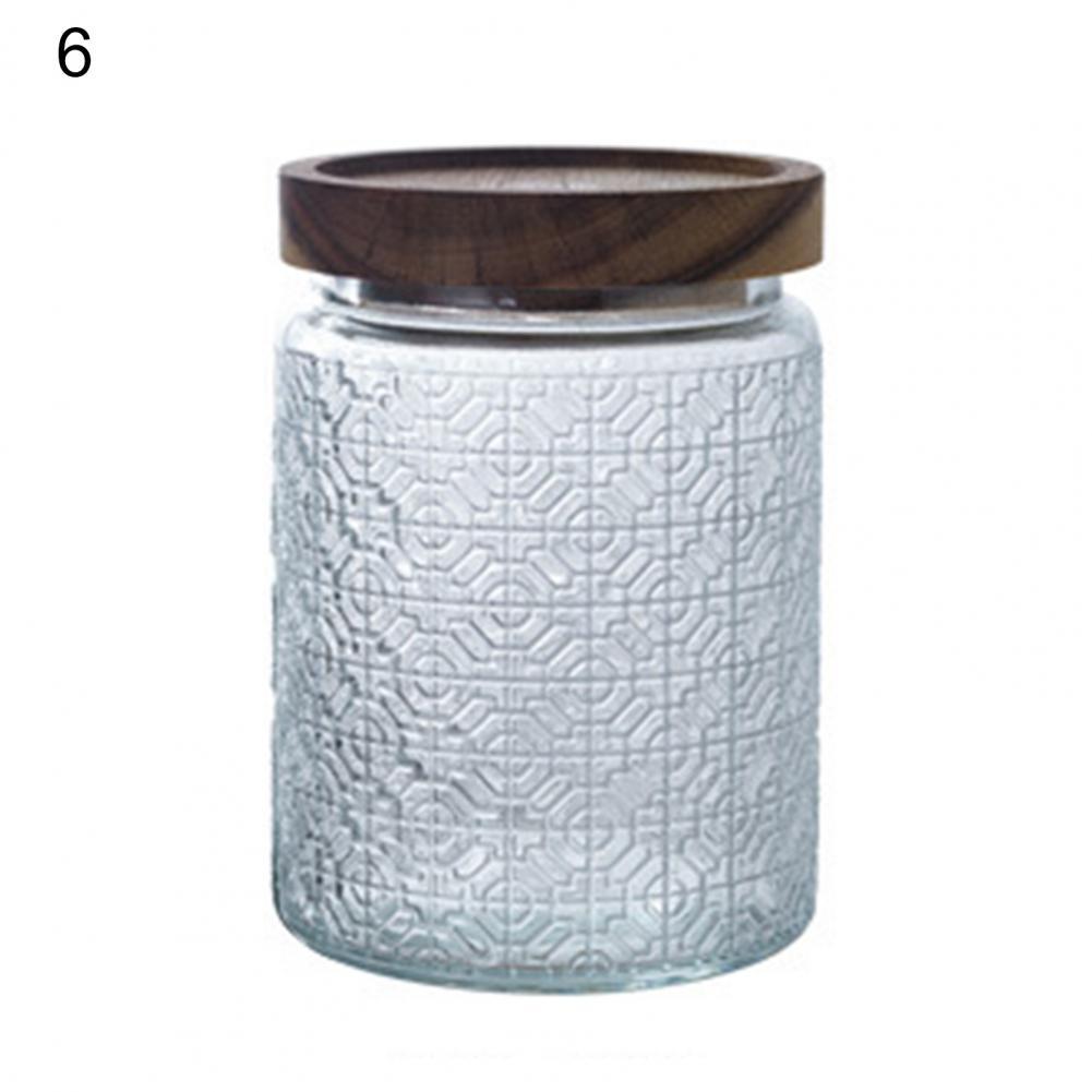 700ml Glass Sealed Jar Kitchen Storage Container Mason Jars with Wood Lid Glass Jar Clear Pasta Airtight Canister Food Storage: 6