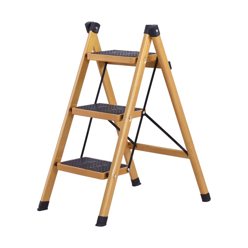 Multifunctional Anti- Slip Ladder 3 Tread Safe Step Ladder Portable Step Stools with Tool Tray Golden Color