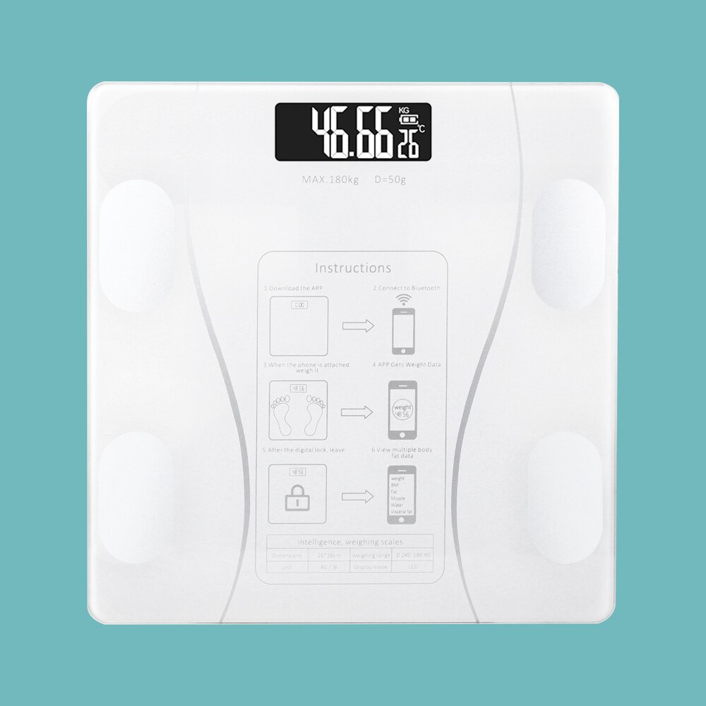 Smart Bluetooth Body Fat Scale BMI Scale Smart Home Electronic ​LED Digital Bathroom Weight Scale Body Composition Analyzer: Battery White