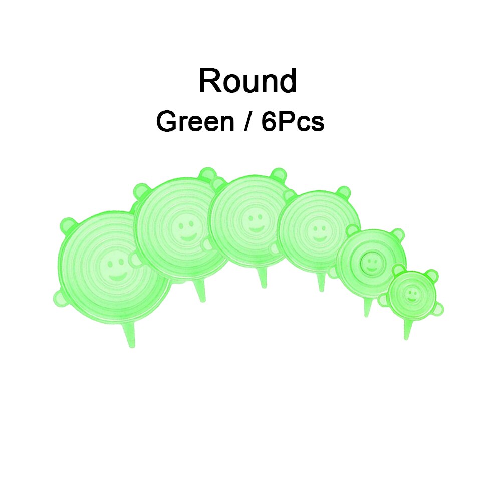 6/12 stk silikone låg til køkkengrej skål universal silikonelåg mad genanvendelige stræklåg madindpakning skål køkkenpropper: 6 stk runde grønne