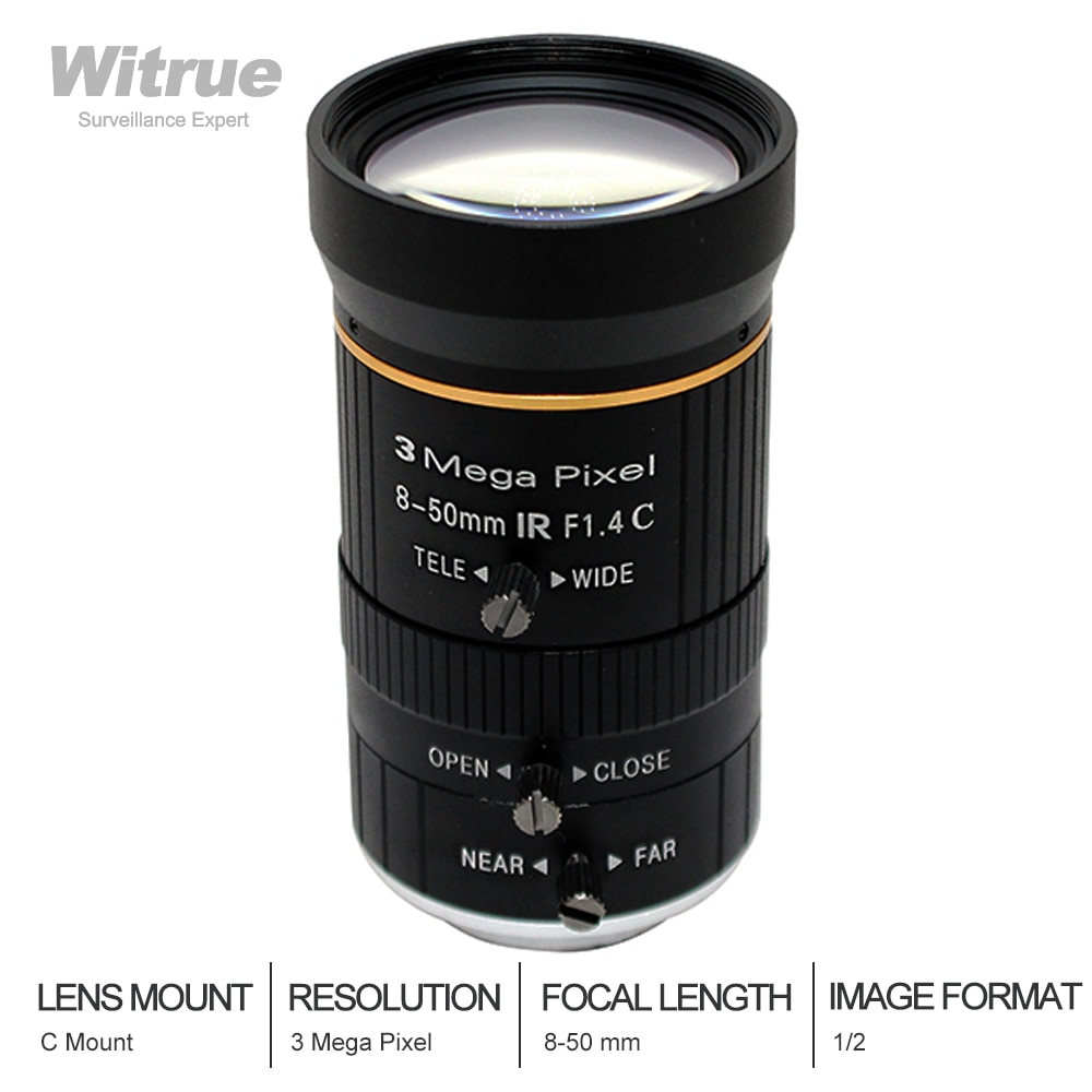 Hd 3.0 Megapixel 8-50Mm Lens C Mount F1.4 Handmatige Iris Zoom Focus Lens Voor Cctv Camera Lndustrial microscoop Camera