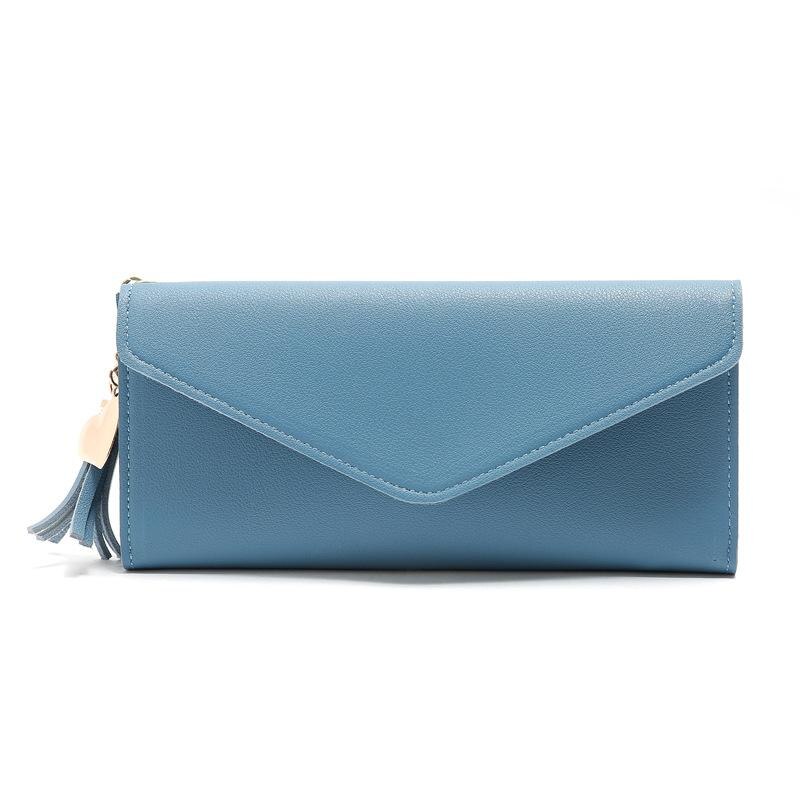 walet for women hasp envelope portwel damski ladies wallet tassels women's clutch purse female leather billeteras para mujer: long  Blue