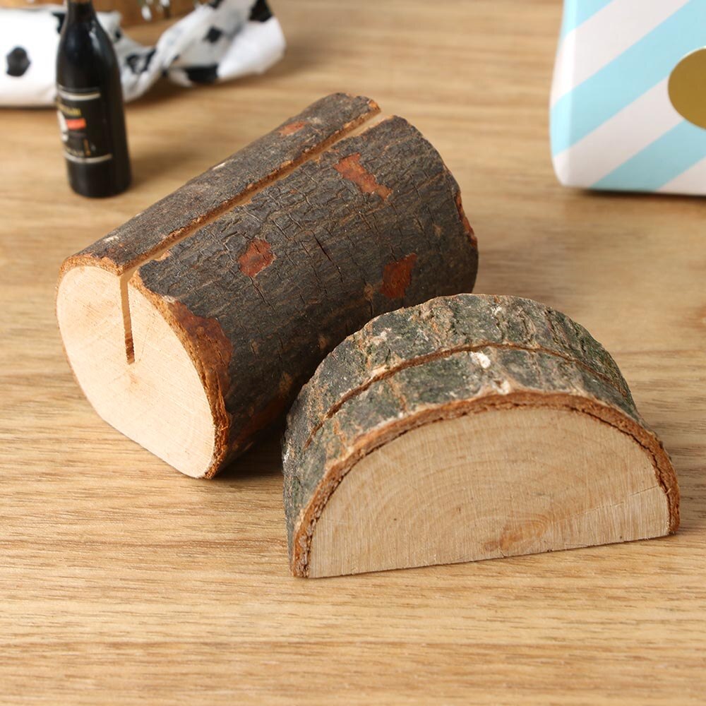 Wood Pile Name Place Card Log Photo Clip Holders Bark Memo Stump Shape Menu Number Stand Wedding Party Table Crafts Retro Decor