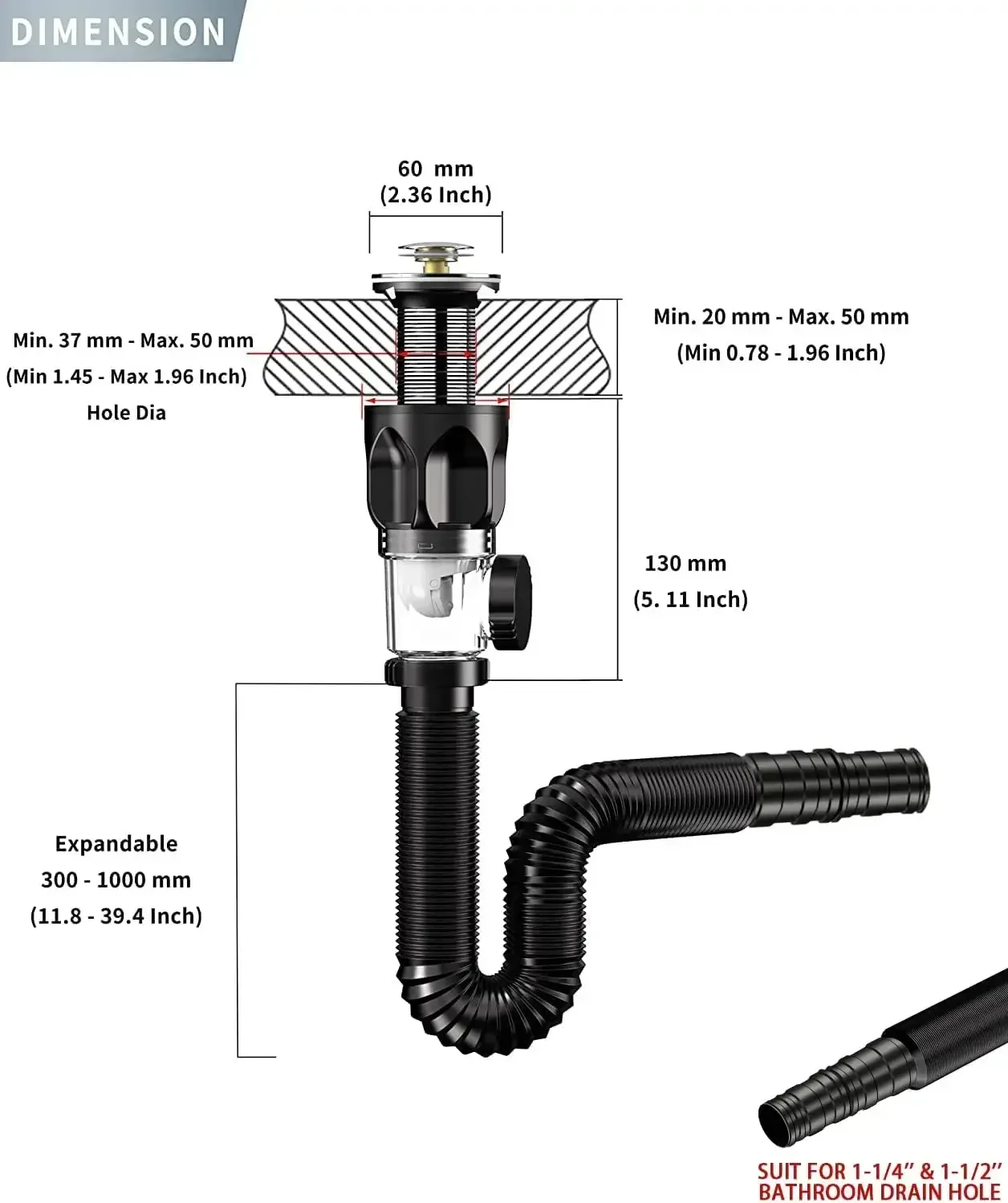Kitchen Sink Drain Hose Basin Odor Isolation Drain Sink Wash Basin Universal Horizontal and Vertical Drain Pipes Accessories