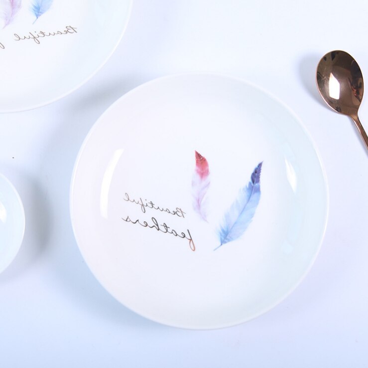 de plumas de platos domésticos estilo minimalista nórdico plato redondo suministros de cocina casera