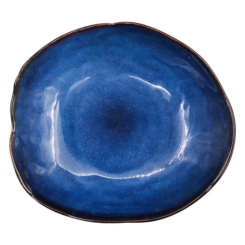 Assiette de nourriture en céramique, poterie de ménage, plat irrégulier, plateau de salade, vaisselle de nourriture occidentale, plats plats plats de ménage