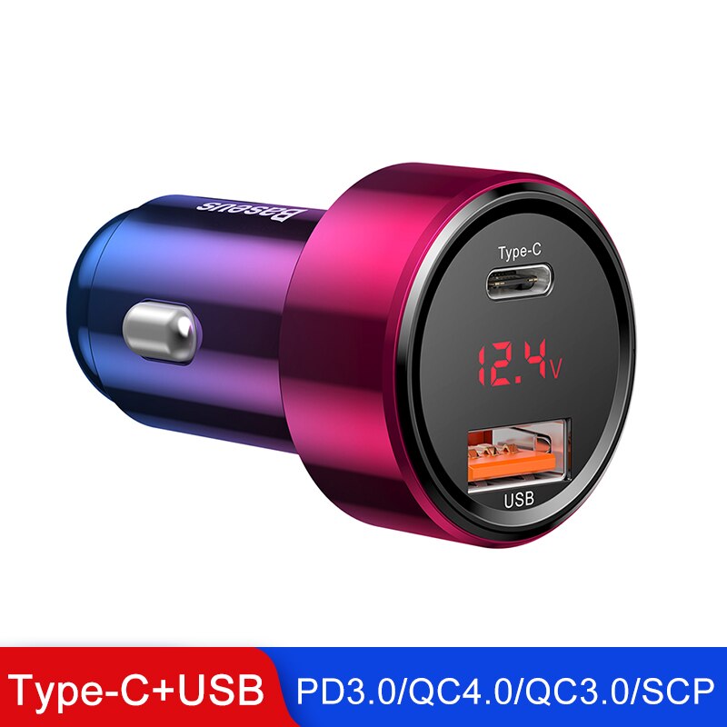 Baseus Quick Car Charger 6A 45W Dual Usb Type C QC4.0 PD3.0 Snelle Oplader Voor IPhone13 Pro Xiaomi Samsung telefoon Auto Snel Opladen: Red USB and Type-C