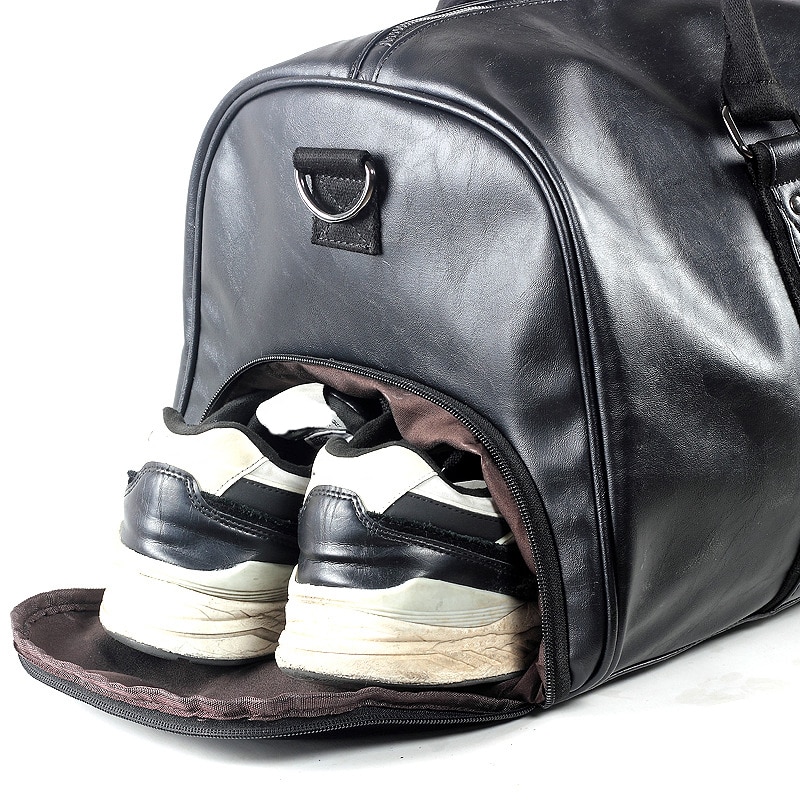 Mænds pu læder gymnastik taske mandlig stor sportspose til fitness mænd kvinder håndtasker træning skuldertaske med sko lommesæk  xa674wd