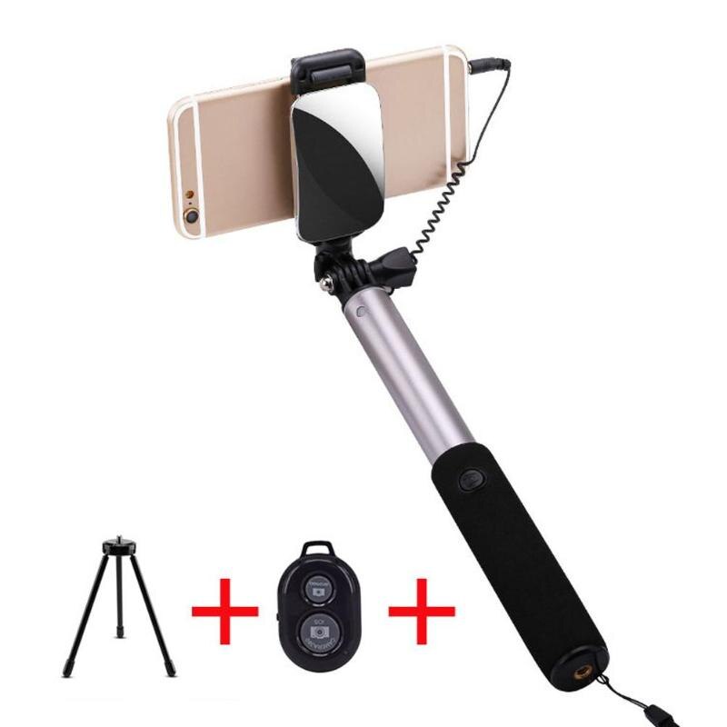 Extendable Selfie Stick Tripod Bluetooth Remote With Mirror For iPhone X 8: Sliver