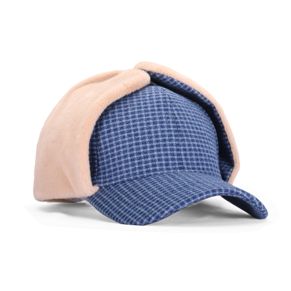 Sombrero de invierno con orejas para mujer, gorra de béisbol femenina, más terciopelo, actividad al aire libre, Retro, a cuadros, accesorios para mujer, lana, HatBQM211: blue