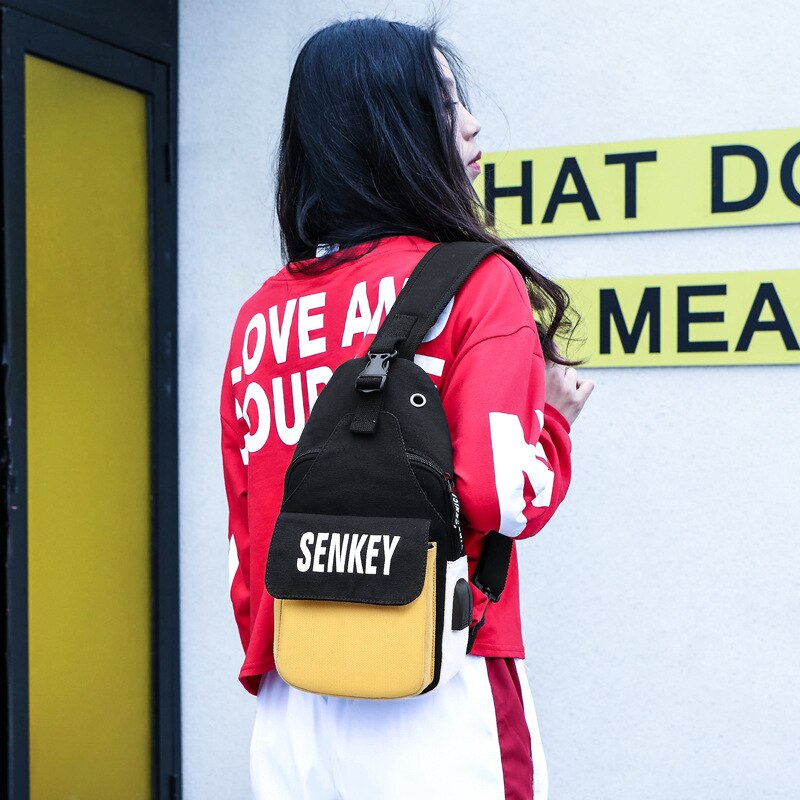 Boshikang USB Ladung Männer der frauen Schlinge Tasche Brust Packts Taille Tasche Hüfte hüpfen Crossbody Reise Brust Tasche Weibliche