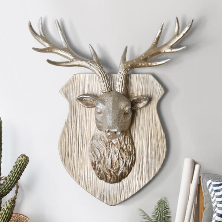 Amerikaanse dierenkop, gouden hertenkop, witte antilope 3d wanddecoratie, muurschildering, achtergronddecoratie, harskunst