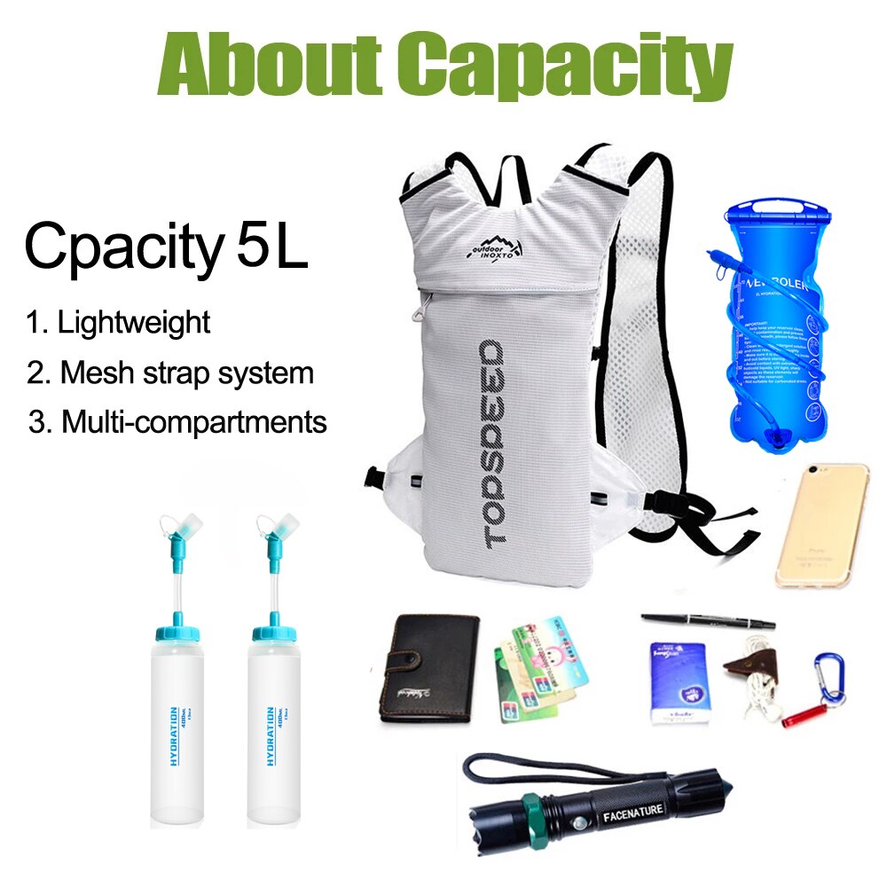 Pfad Laufen-5L Ultraleicht Rucksack Trink Joggen Weste Marathon- Fahrrad Wasser 400ml Flasche 2L Wasser Tasche