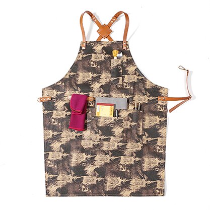 Senyue madlavningsforklæde til køkkenforklæde til kvinde mænd kok tjener cafe butik grill frisør værktøj forklæde: W farve