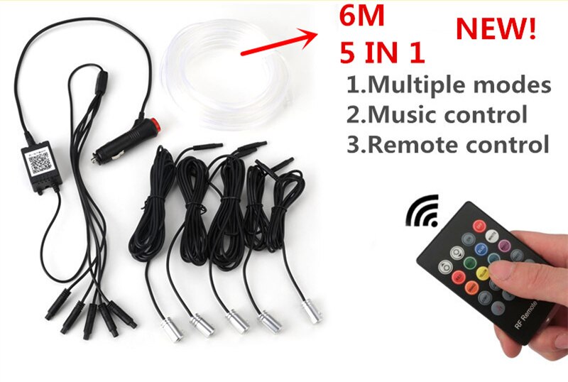 6/10m RGB Fiber eOptic Atmosphere Lamps Car Interior Ambient Light For Toyota Corolla Camry Prado Avensis Yaris Rav4 Auris: 6M Remote Control