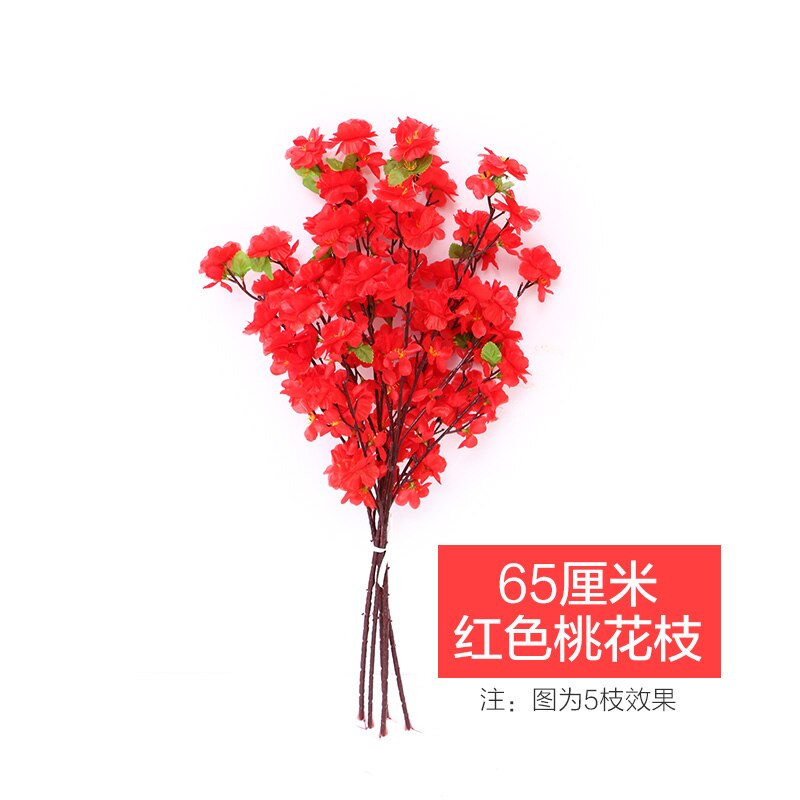 65cm 5 stk blomme kirsebær blomster kunstig silke blomst flores sakura træ grene hjemmebord stue indretning gør-det-selv bryllup indretning: Rød