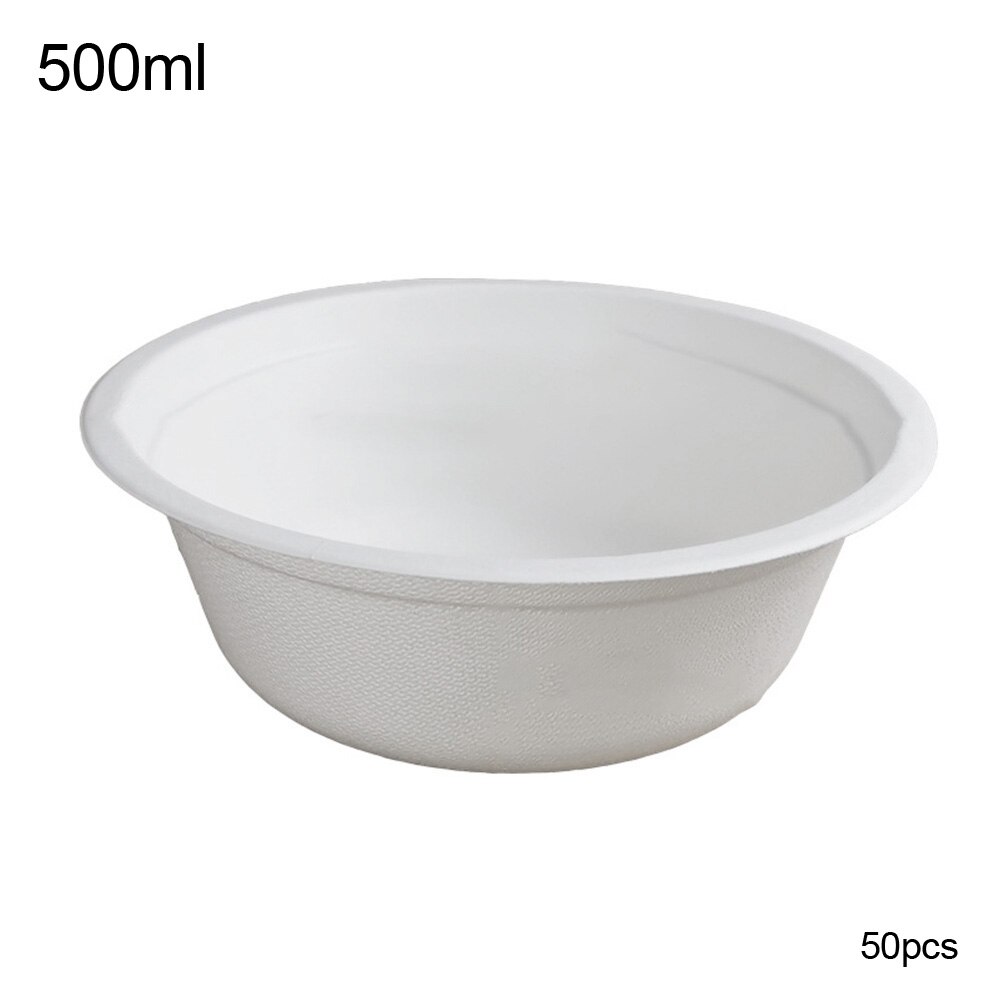 50Pcs Biodegradable Disposable Bowl Restaurant Kitchen Cold Use Container Refrigerator Storage Box Microwaveable: White 500ml