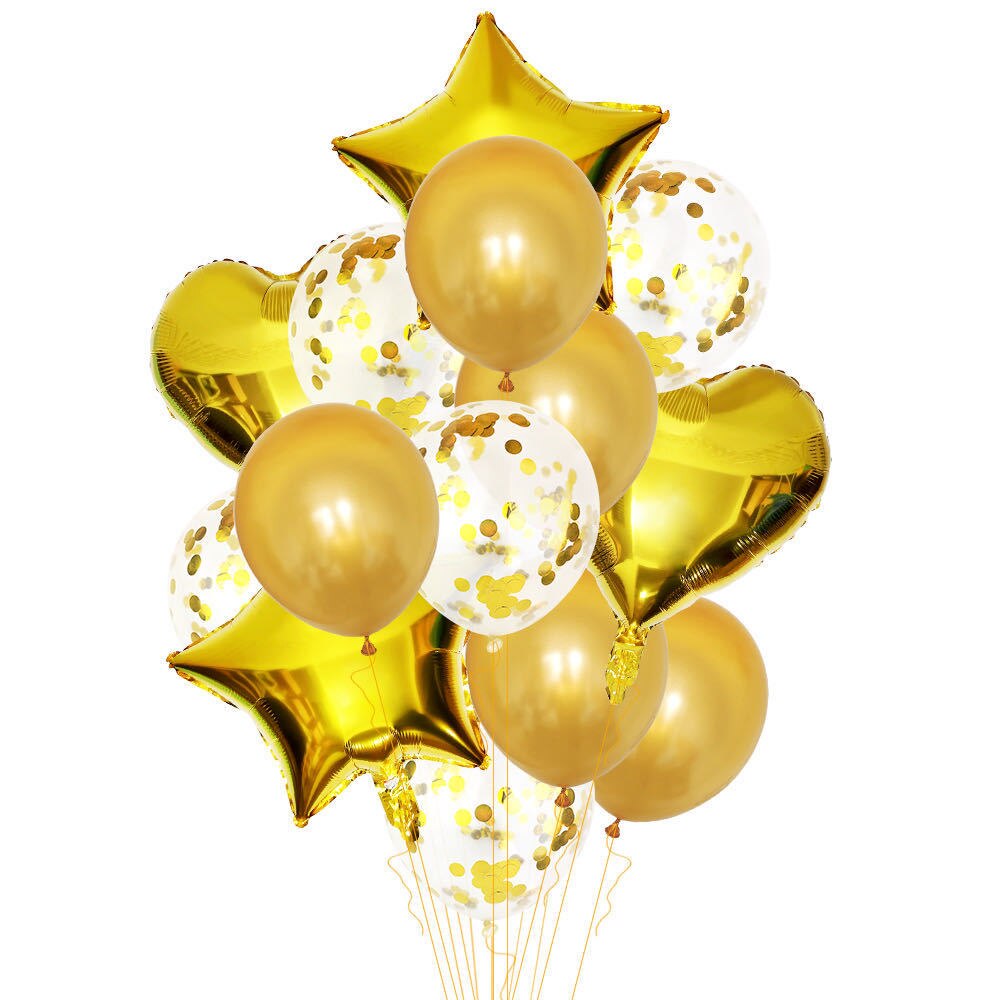 14 stk/sæt 18 tommer hjerte stjerne folie balloner 12 tommer latex konfetti helium air ball globo multifarvet bryllup fødselsdagsfest forsyninger: T5