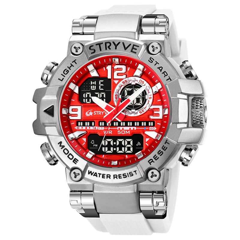 STRYVE Watch 8029 Popular Sports Men's Watch Good Analog-Digital Dual Movement Calendar Luminous Waterproof Watches: Brown