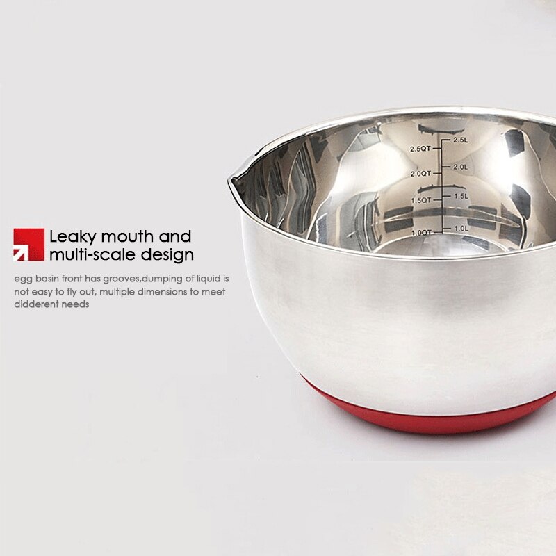 Silicone handle stainless steel non-slip scale mixing bowl salad bowl