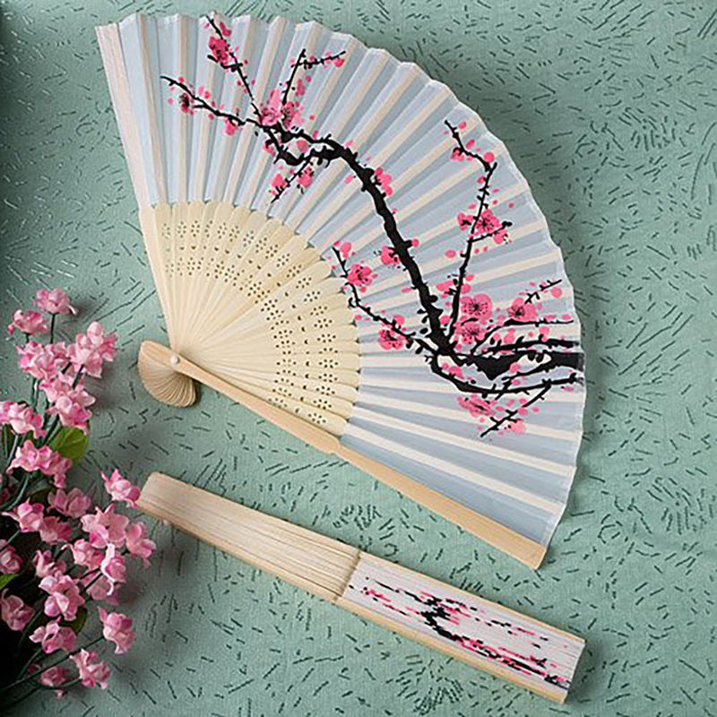 Kirsebærblomst print folde hånd vifter blomster print vintage fan hvid polyester fans sommer piger dans fan