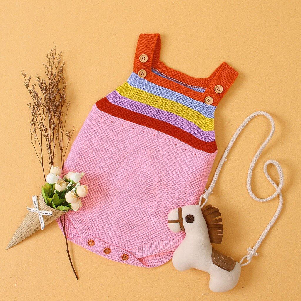 Moda neonato neonato ragazzo inverno caldo arcobaleno striscia pagliaccetto tuta completi senza maniche abbigliamento bambino Ropa de bebé