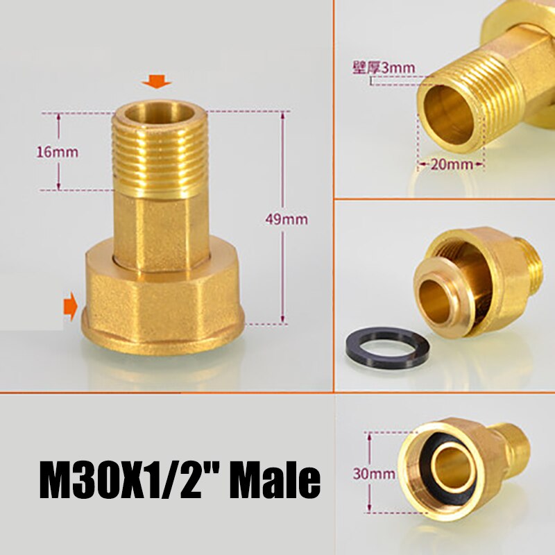 Nuonuowell 1pc m30*1.5 x 1/2 '' 3/4 '' reducer adapter gasrør fittings cooper stik slange reparationsfuger: D