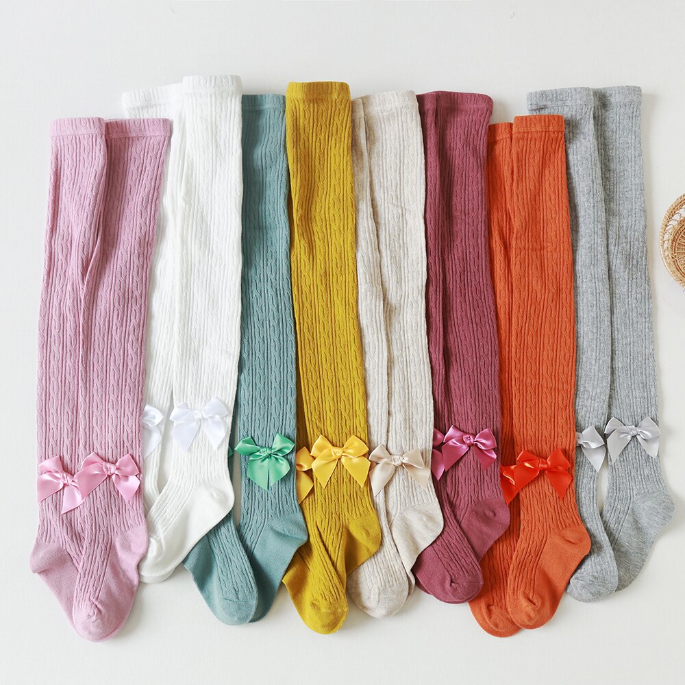 FOCUSNORM 3-12Y Infant Kids Baby Girls Cute Bowknot Pantyhose Solid Color Tights for Kids Baby Girls