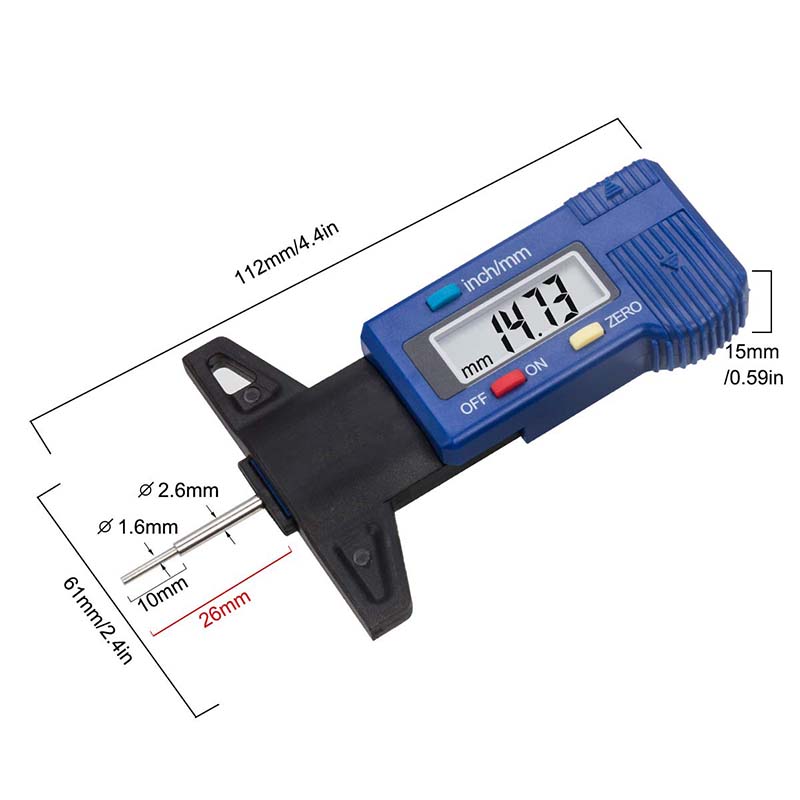 Medidor de profundidad de la banda de rodadura del neumático del coche con pantalla Digital, herramienta de medición, calibre de espesor, pastilla de freno, sistema de monitoreo de desgaste de zapatos