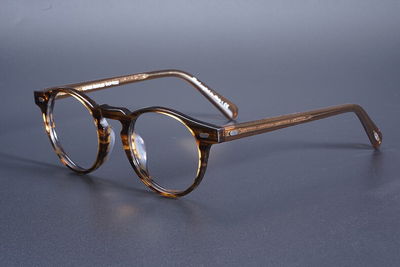 Transparent Glasses Small Round Blue Light Glasses Vintage Acetate Eyeglass Frames Women Prescription Glasses Men Gregory Peck: Brown Frame