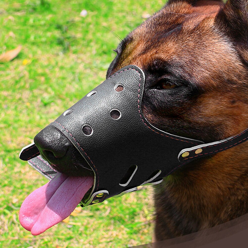 Cool Spiked Studded Pu Leather Dog Muzzle Adjustable Breathable Leather Dog Mouth Muzzle Anti Bark Bite Chew Pet Products