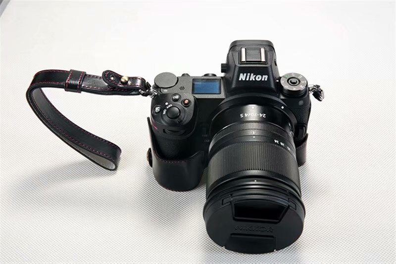 Funda de cuero Pu para cámara Nikon Z7 Z6, bolsa de medio cuerpo, correa de muñeca, cubierta inferior