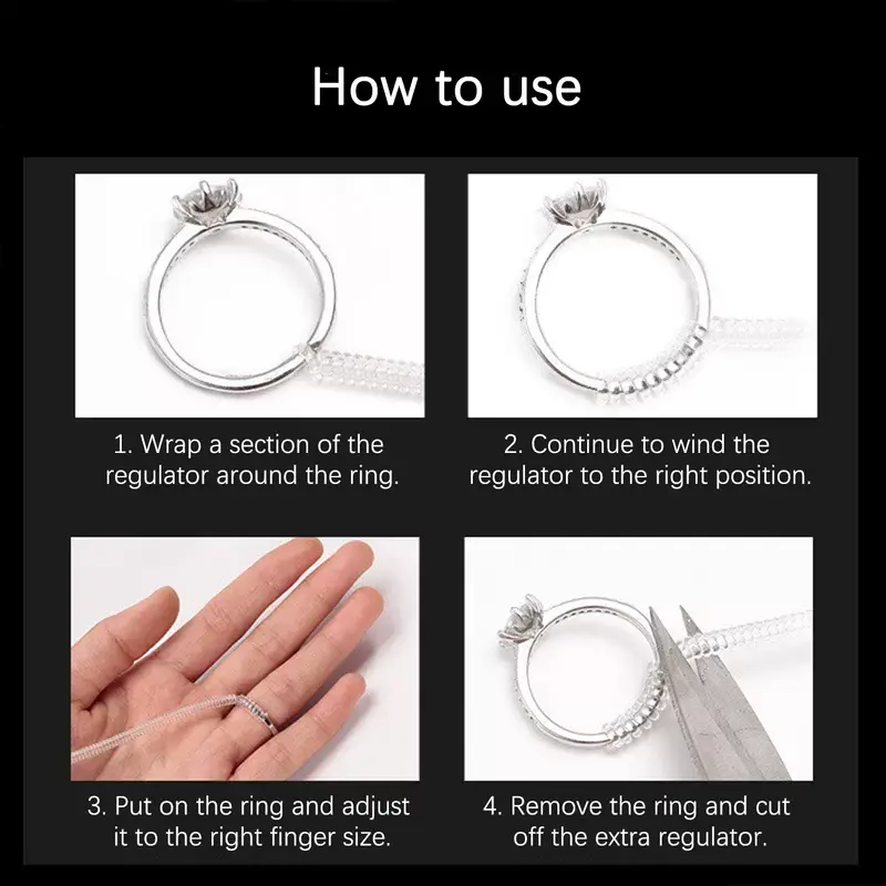 Anillo de ajuste, herramientas reductoras de tamaño Invisible, anillos con resorte en espiral, ajuste de tensor transparente, herramienta de redimensionado, protector de joyería