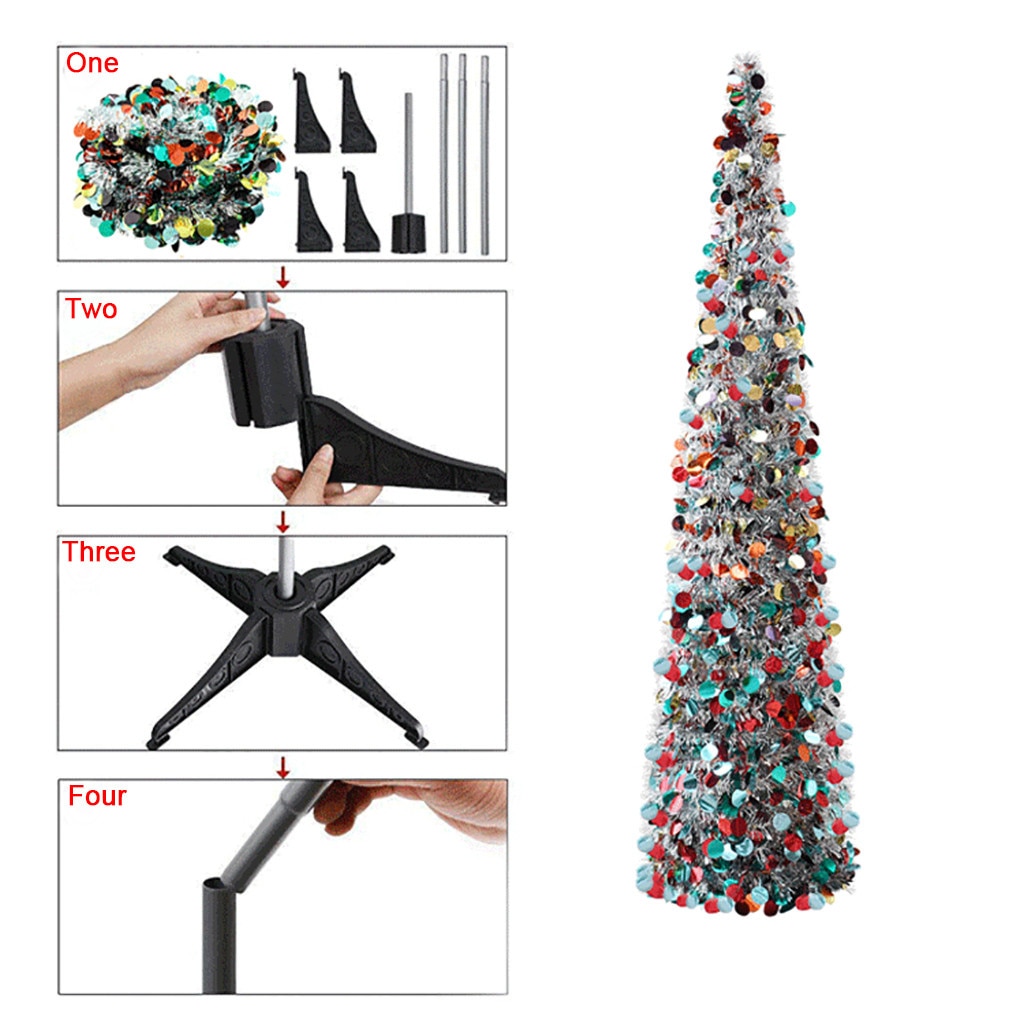 1.5M Diy Pailletten Kerstboom Popup Inklapbare Klatergoud Kunstmatige Kerstboom Met Stand Kerstversiering Bomen