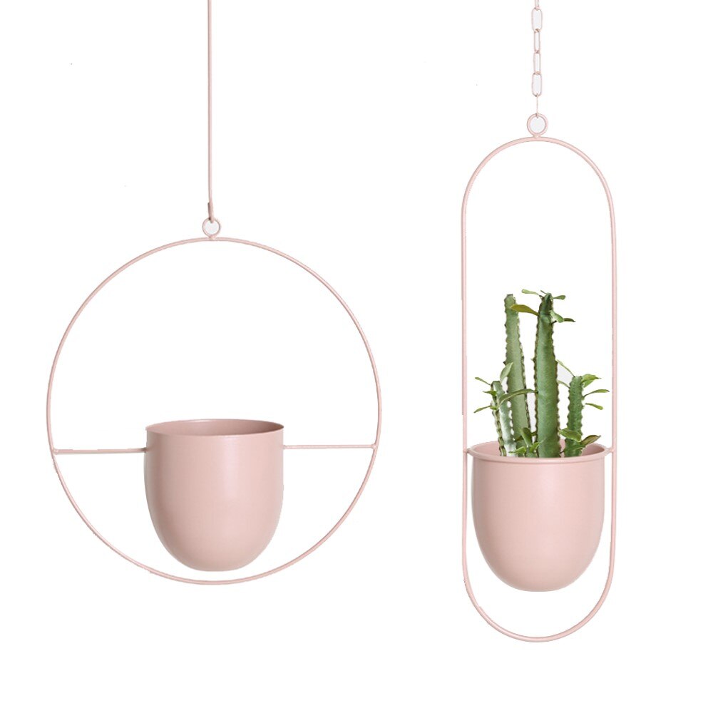 Hanging Flower Pot Chain Set - 2 Pcs Metal Iron Basket Hanger - Wall Mount Balcony Decor: Pink 2Pcs