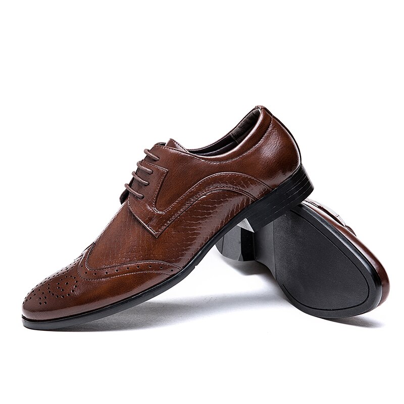 Zapatos formales de piel de serpiente para hombre, calzado de vestir, de trabajo, de marca de lujo, para boda, de invierno, estilo oxford brogue.