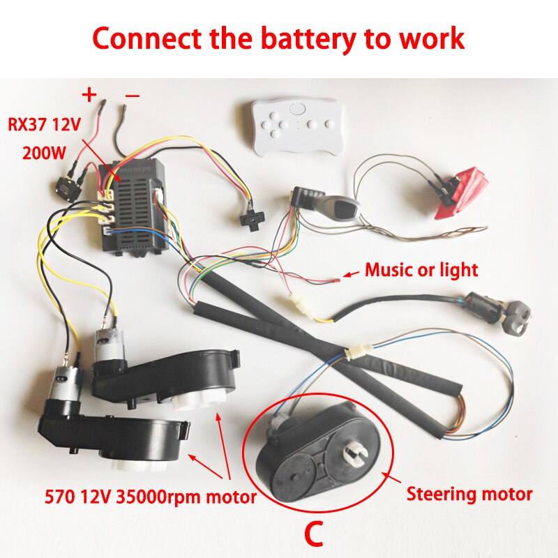 12V 24V Children's Electric Car DIY Accessories Wires Harness and Motor Gearbox,Self-Made Ride on Toys Car Full Set of Parts
