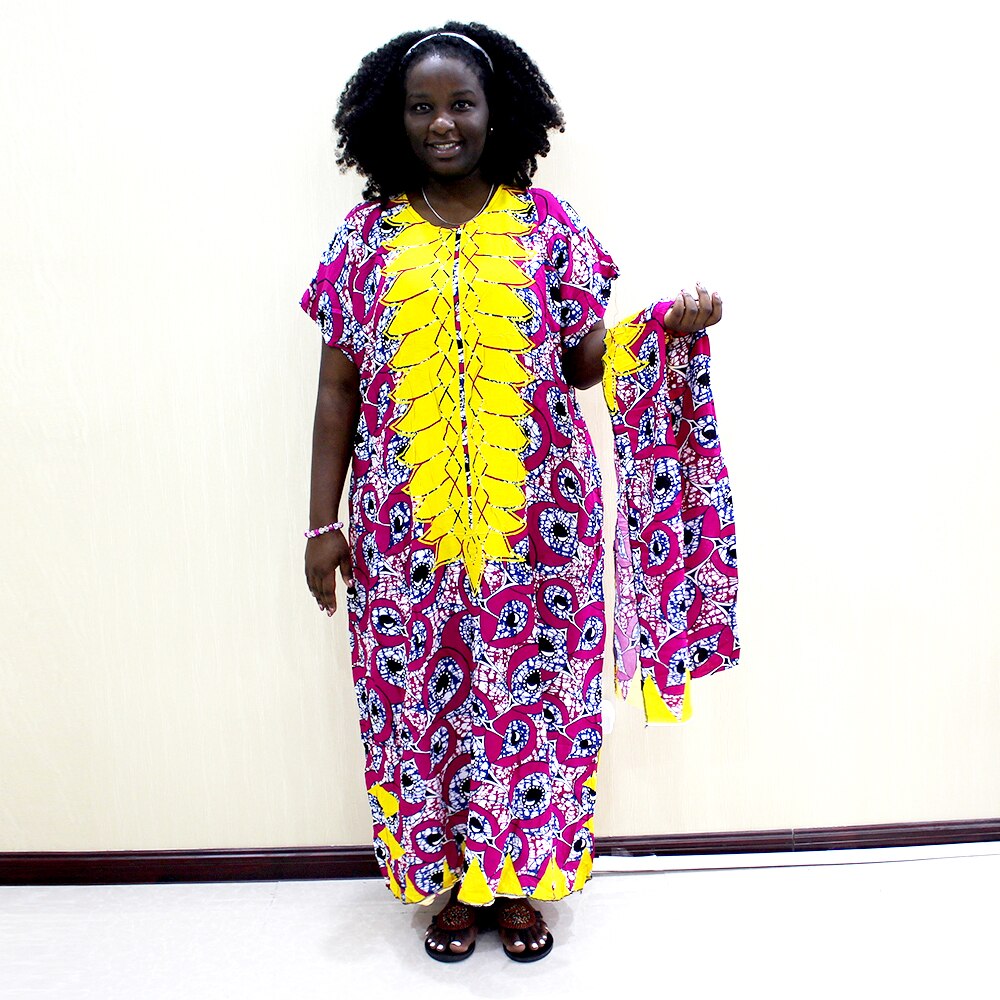 Neue Afrikanische kleidung Tranditional Lange verlieren Kleid Jahrgang Dashiki Kaftan ethnische afrikanische kleider für frauen mit schal: Fuchsie