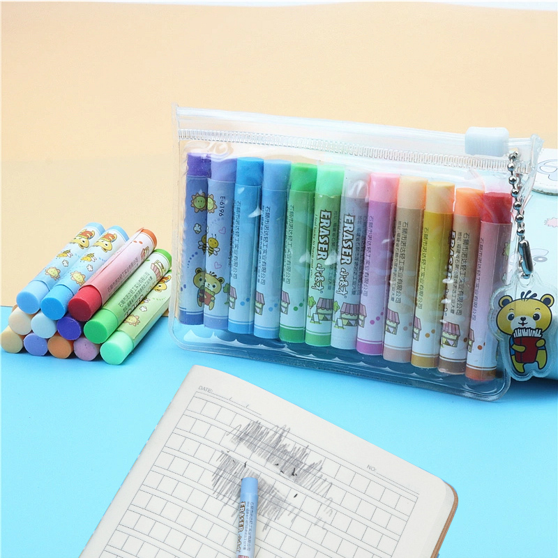 12PCS a set eraser pvc bag packing student pencils erasers Wipe clean school kids learning