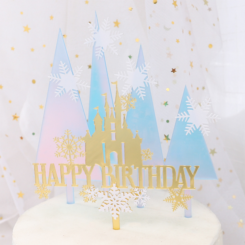szczęśliwy urodziny ciasto cylinder płatek śniegu zamek ciasto dekoracja akryl niebieski Christmas drzewo Cupcake Toppers pieczenie impreza dekoracje