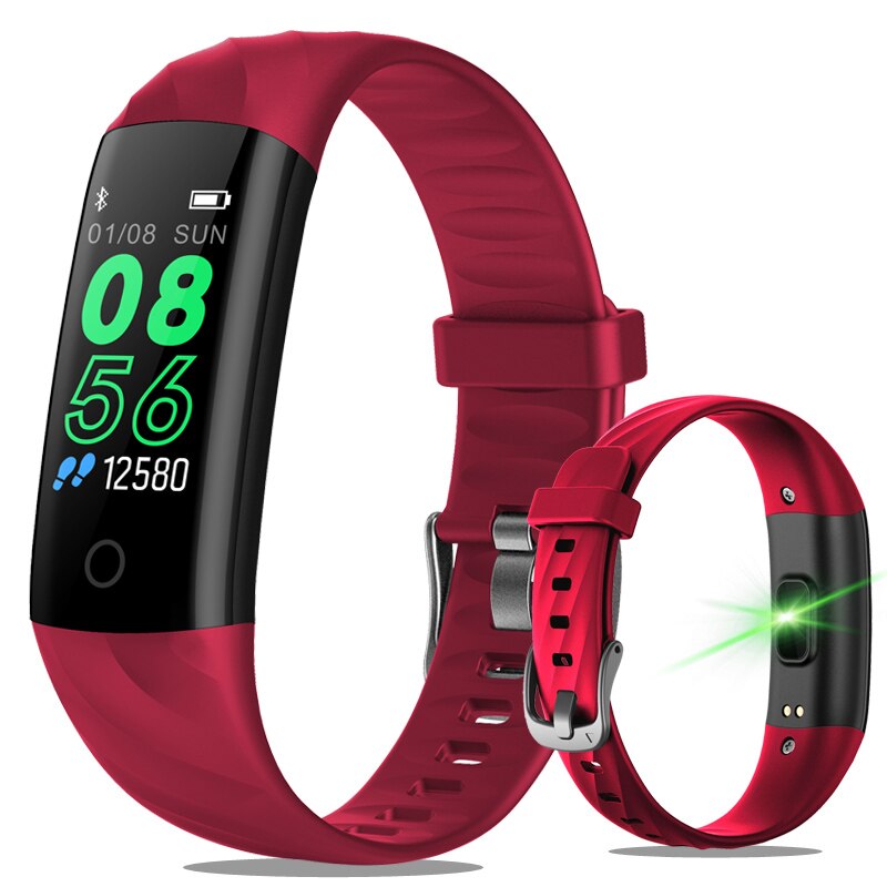 Smart armbånd ure skridttæller pulsmåler blod ilt fitness tracker sportsur svømning vandtæt smart armbånd: Rød