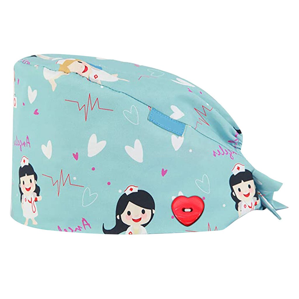 top selling product Printed Button Work Hat Casual Unisex Scrub Cap Support: A