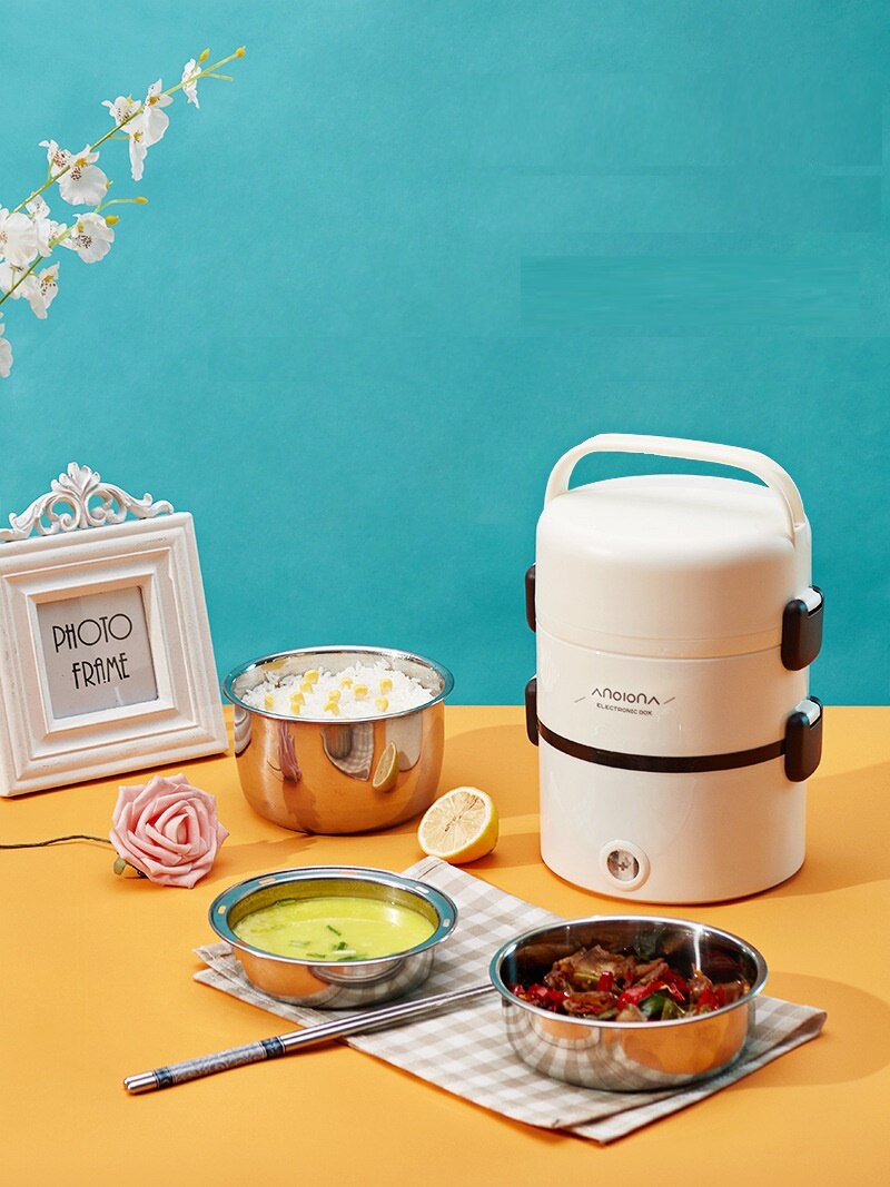 220V 3 Layers Electric Lunch Meals Heating Box Multi Rice Cooker Mini